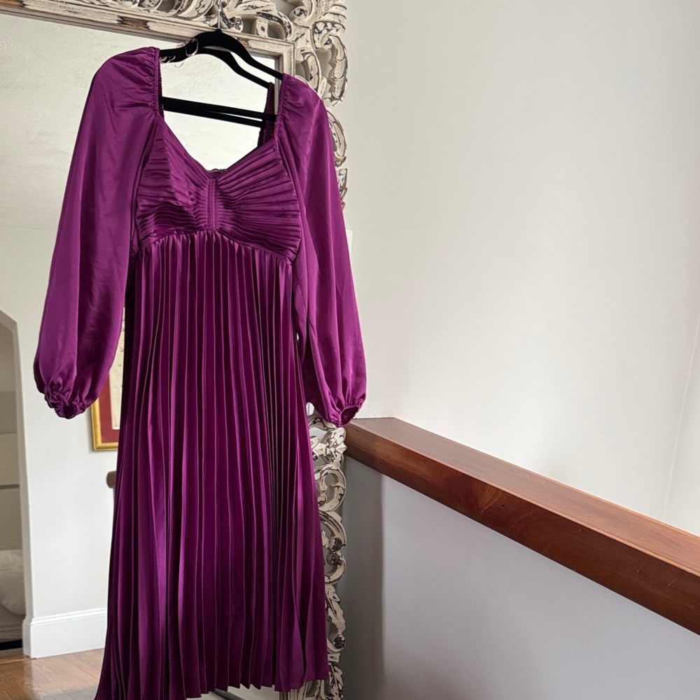Pleated Midi Dress in Bright Magenta
